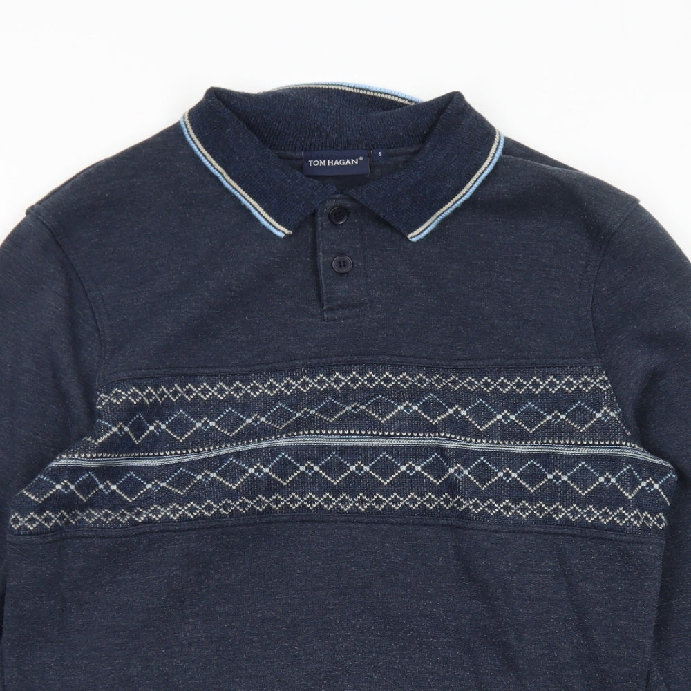 Tom Hagen Mens Blue Geometric Cotton Pullover Sweatshirt Size S