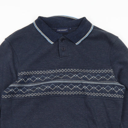 Tom Hagen Mens Blue Geometric Cotton Pullover Sweatshirt Size S