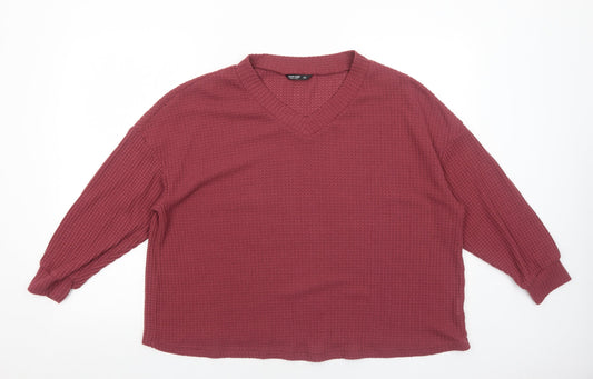 SheIn Womens Pink V-Neck Polyester Pullover Jumper Size XL