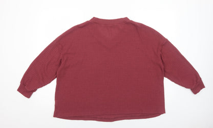 SheIn Womens Pink V-Neck Polyester Pullover Jumper Size XL