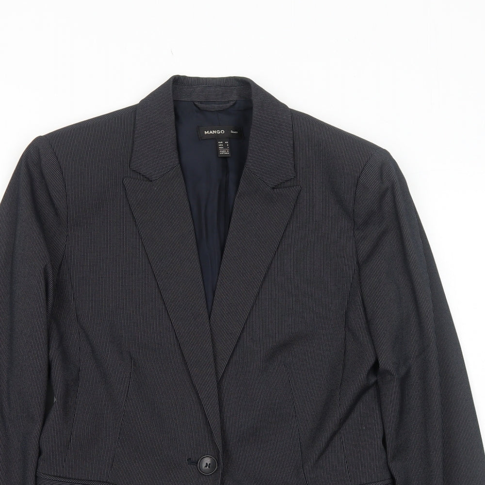 Mango Womens Black Striped Polyester Jacket Suit Jacket Size 12