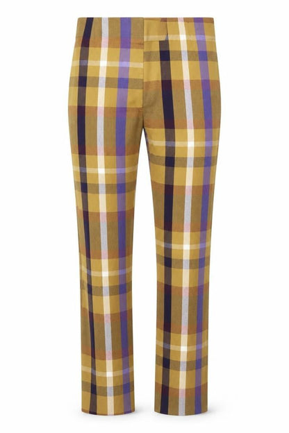 Monki Womens Yellow Plaid Polyester Trousers Size 4 Regular Zip