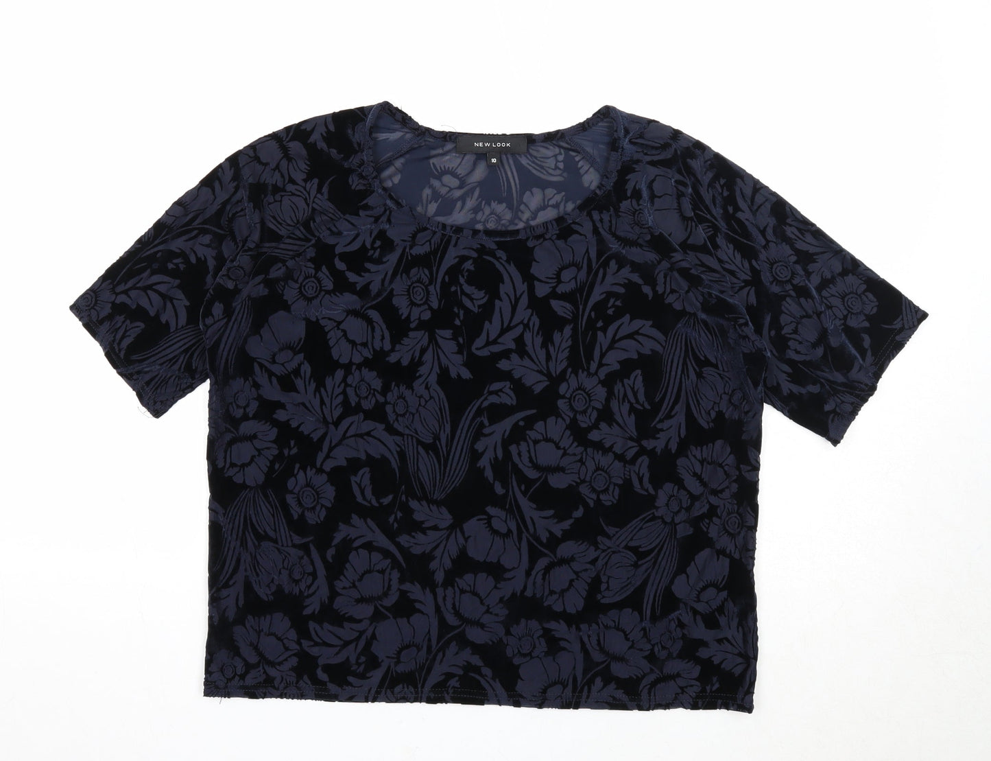 New Look Womens Black Geometric Polyester Basic T-Shirt Size 10 Round Neck