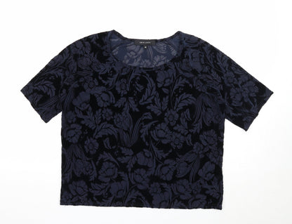 New Look Womens Black Geometric Polyester Basic T-Shirt Size 10 Round Neck