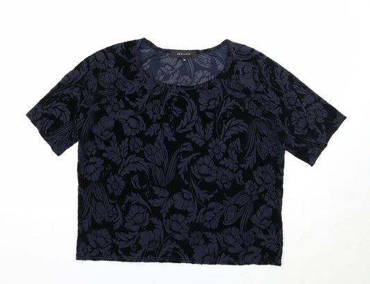 New Look Womens Black Geometric Polyester Basic T-Shirt Size 10 Round Neck