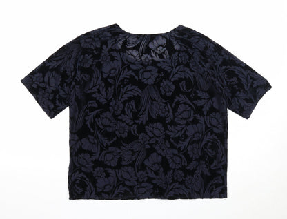 New Look Womens Black Geometric Polyester Basic T-Shirt Size 10 Round Neck