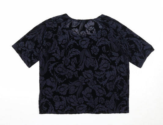 New Look Womens Black Geometric Polyester Basic T-Shirt Size 10 Round Neck