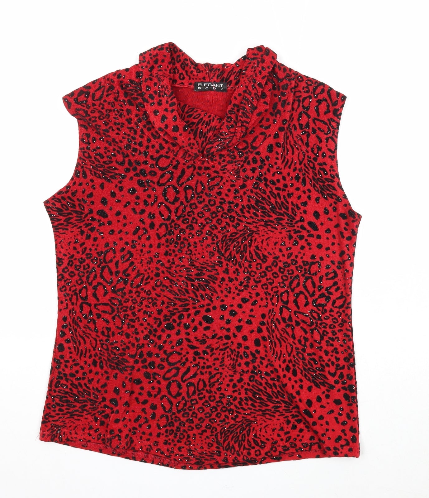 Elegant Body Womens Red Geometric Polyester Basic Tank Size M Cowl Neck