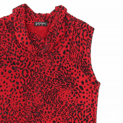 Elegant Body Womens Red Geometric Polyester Basic Tank Size M Cowl Neck