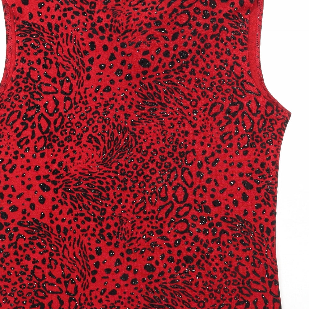 Elegant Body Womens Red Geometric Polyester Basic Tank Size M Cowl Neck