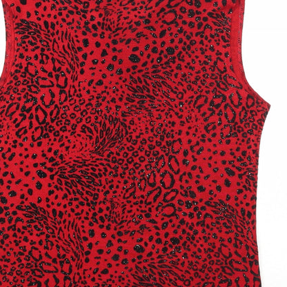 Elegant Body Womens Red Geometric Polyester Basic Tank Size M Cowl Neck