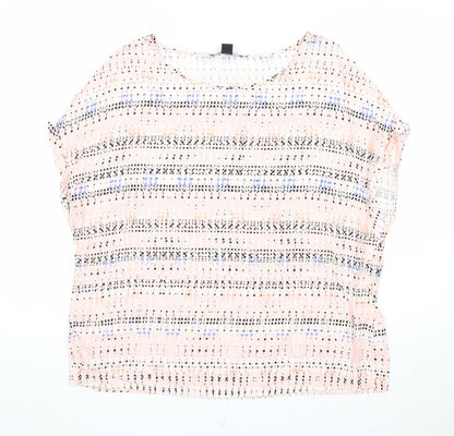 Atmosphere Womens Pink Geometric Viscose Basic Blouse Size 16 Round Neck