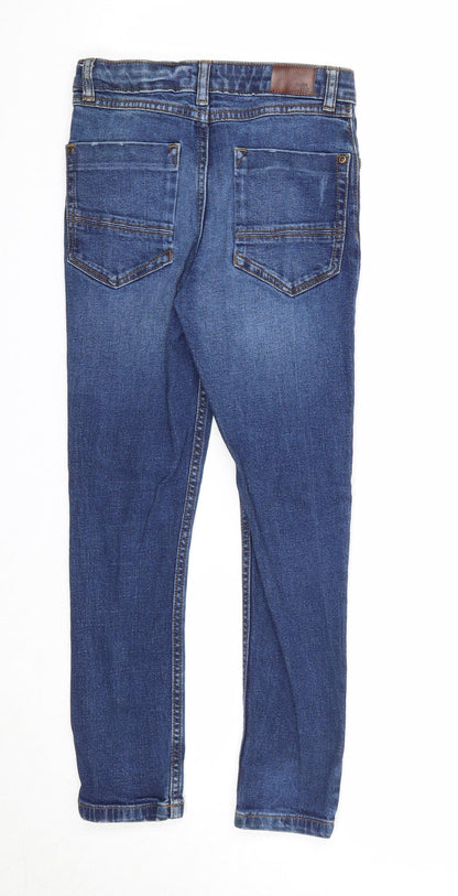 River Island Girls Blue Cotton Straight Jeans Size 9 Years Regular Zip - Distressed