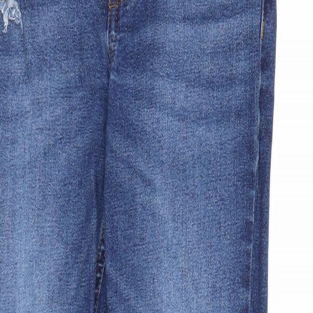 River Island Girls Blue Cotton Straight Jeans Size 9 Years Regular Zip - Distressed