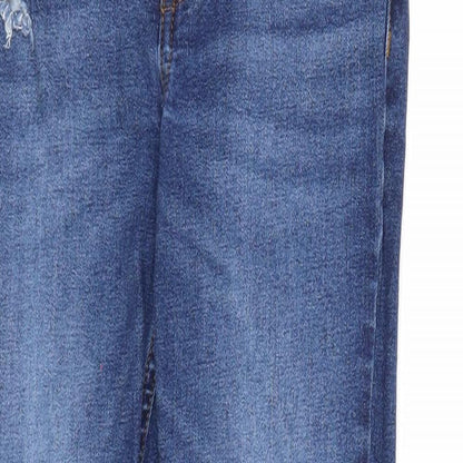 River Island Girls Blue Cotton Straight Jeans Size 9 Years Regular Zip - Distressed