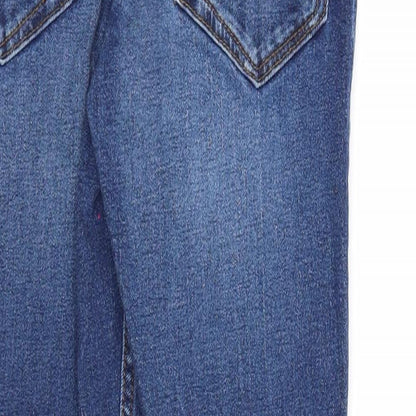 River Island Girls Blue Cotton Straight Jeans Size 9 Years Regular Zip - Distressed