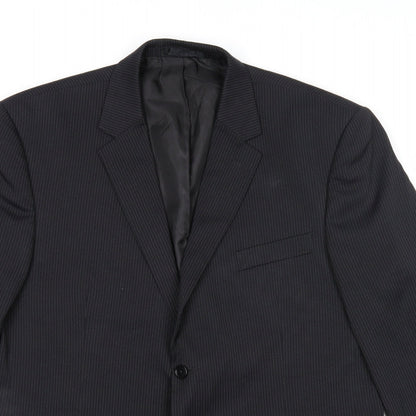 F&F Mens Black Striped Polyester Jacket Suit Jacket Size 44 Regular