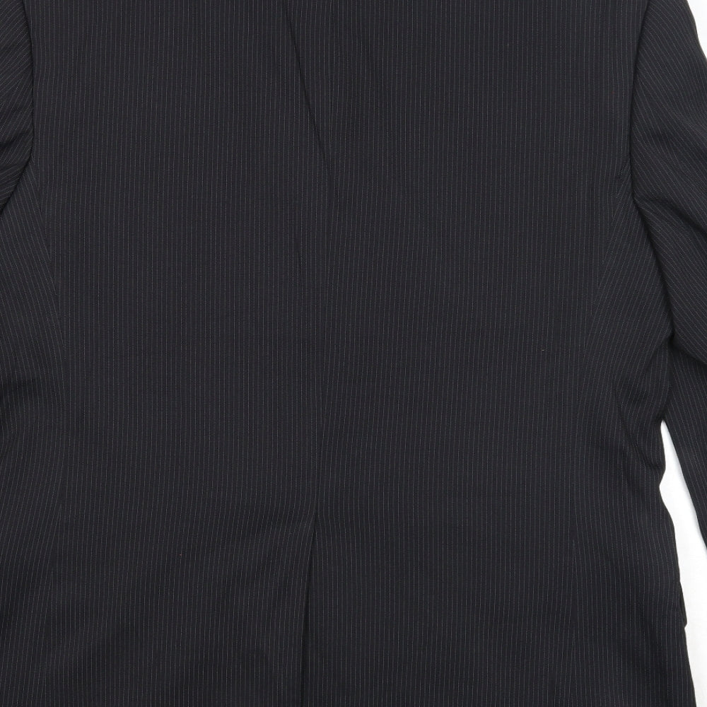 F&F Mens Black Striped Polyester Jacket Suit Jacket Size 44 Regular