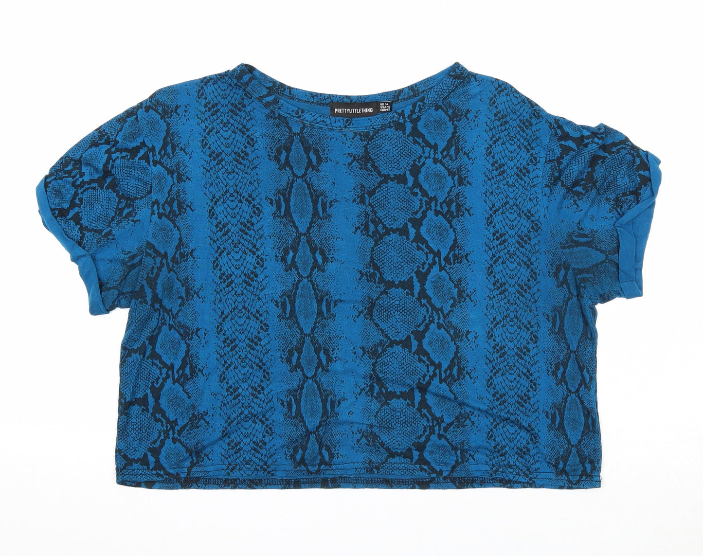 Womens UK Size 14 PRETTYLITTLETHING Blue Cropped T-Shirt