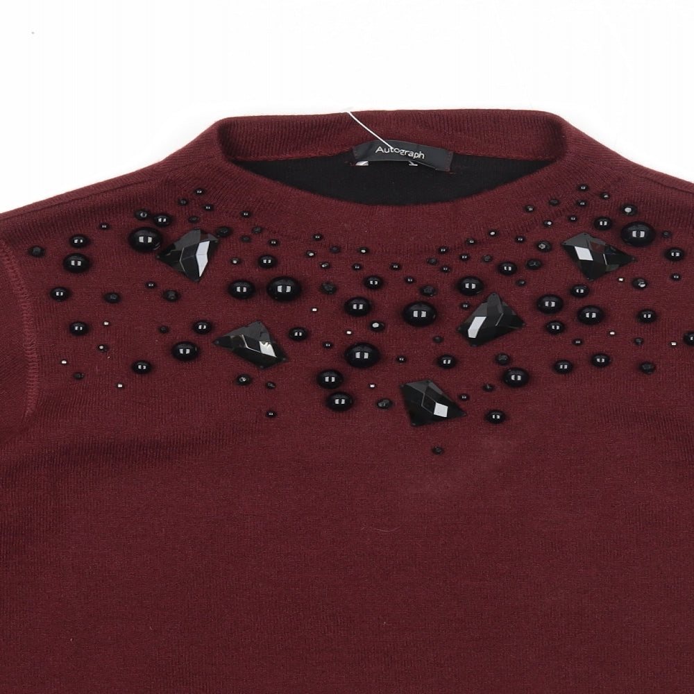 Autograph Womens Purple Round Neck Cotton Pullover Jumper Size 10