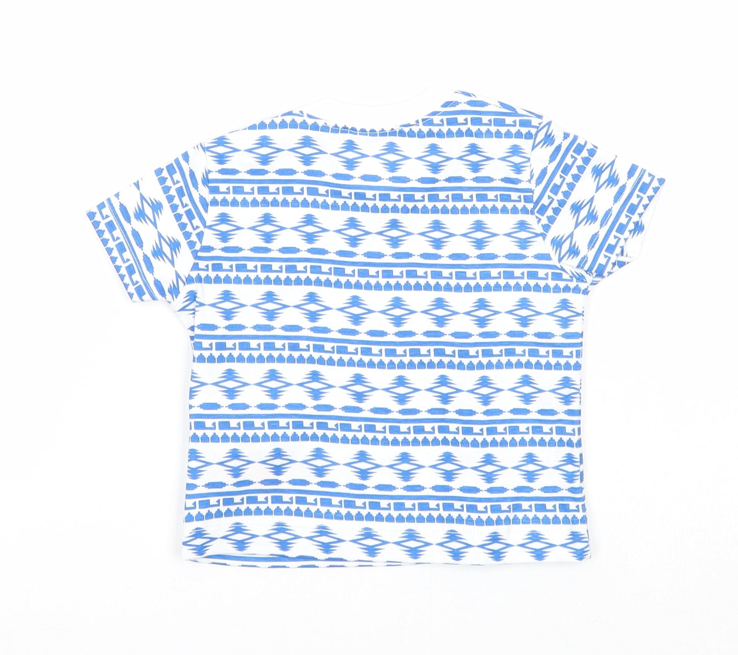 F&F Boys Blue Geometric Cotton Basic T-Shirt Size 3-6 Months Round Neck Button