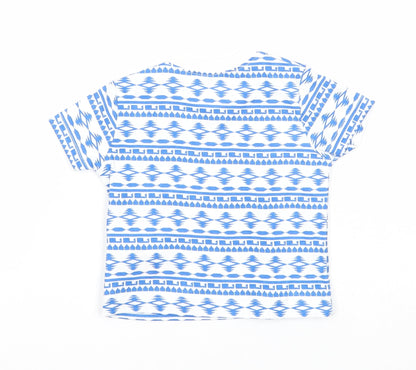 F&F Boys Blue Geometric Cotton Basic T-Shirt Size 3-6 Months Round Neck Button