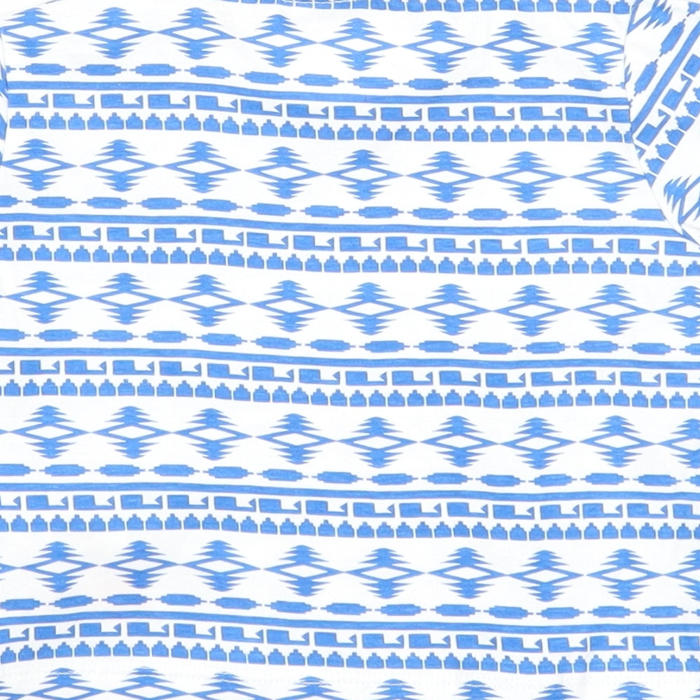 F&F Boys Blue Geometric Cotton Basic T-Shirt Size 3-6 Months Round Neck Button