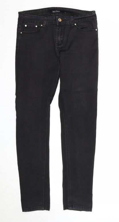 Miss Tinisi Womens Black Cotton Straight Jeans Size 12 Regular Zip
