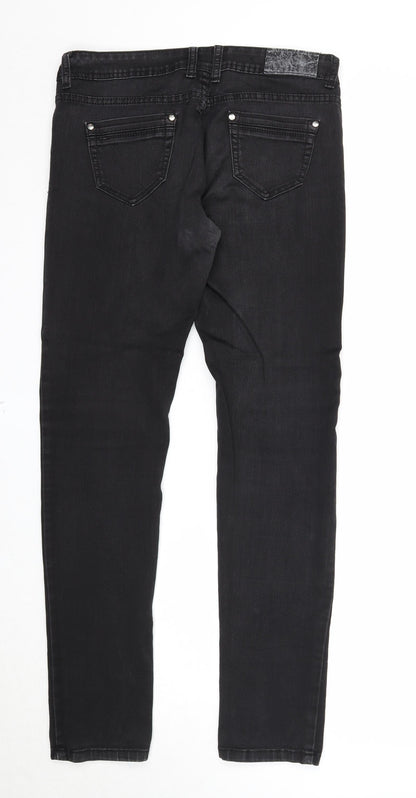 Miss Tinisi Womens Black Cotton Straight Jeans Size 12 Regular Zip