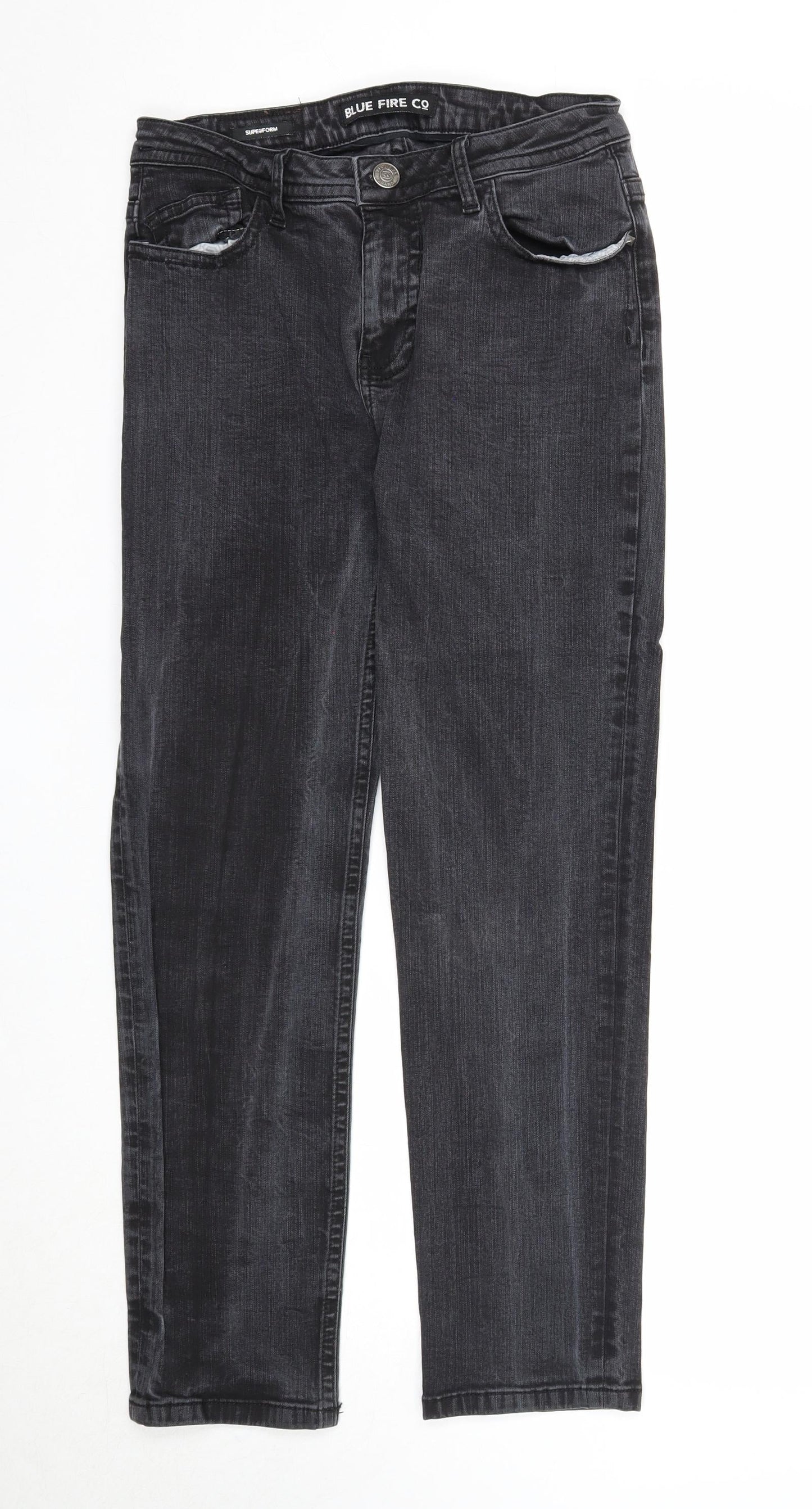 Blue fire Womens Black Cotton Straight Jeans Size 12 Regular Zip