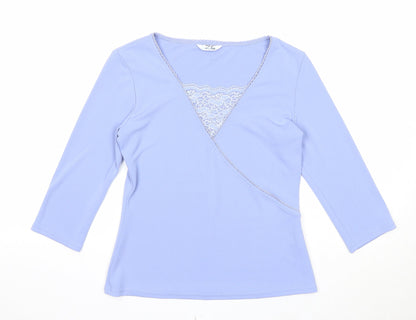 Berkertex Womens Blue Polyester Basic Blouse Size 12 Scoop Neck - Lace Detail