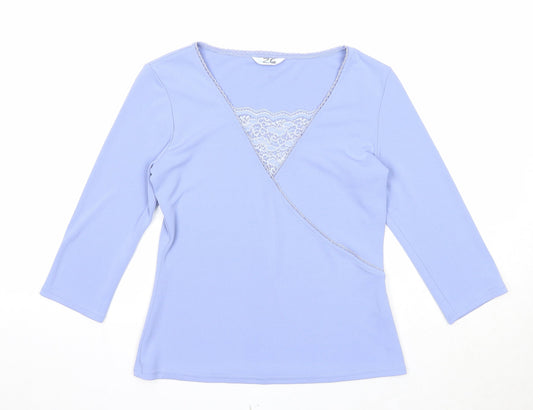 Berkertex Womens Blue Polyester Basic Blouse Size 12 Scoop Neck - Lace Detail