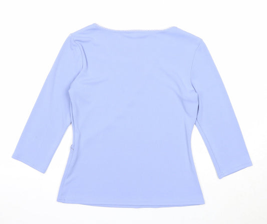 Berkertex Womens Blue Polyester Basic Blouse Size 12 Scoop Neck - Lace Detail