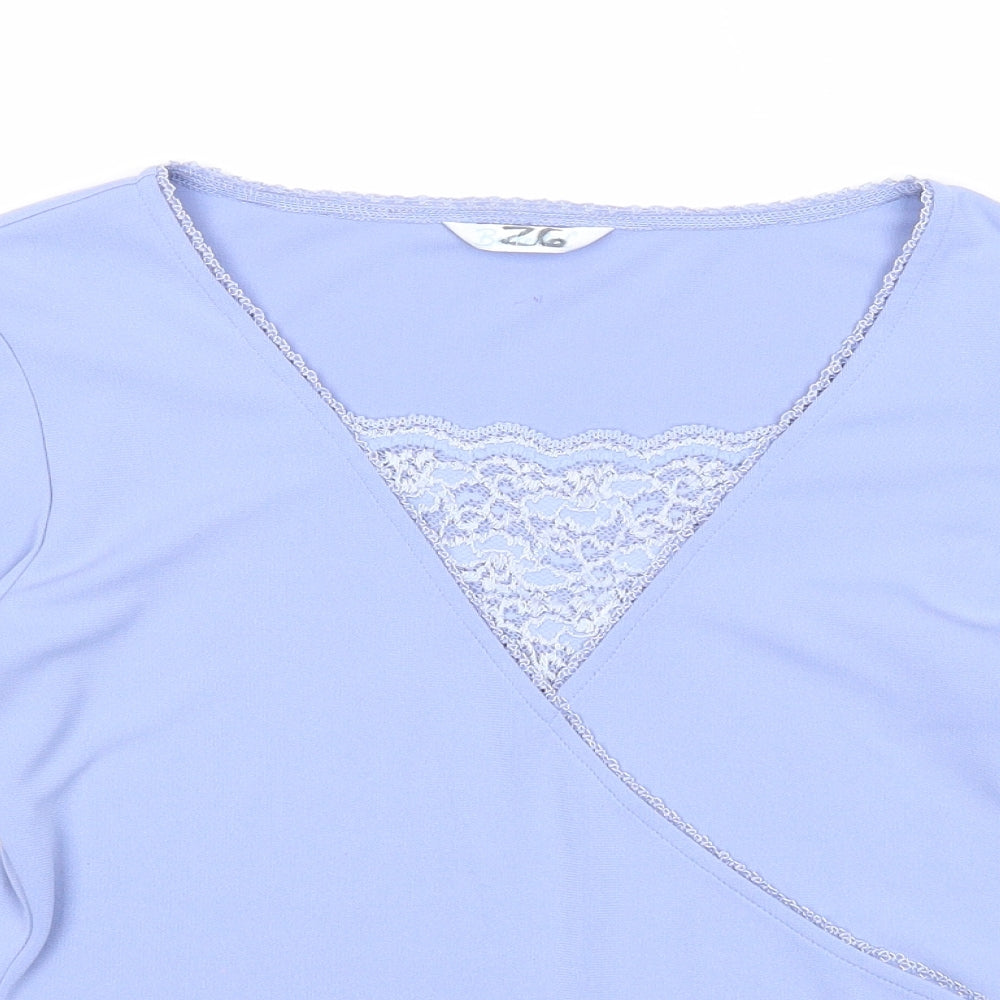 Berkertex Womens Blue Polyester Basic Blouse Size 12 Scoop Neck - Lace Detail