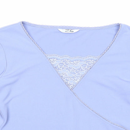 Berkertex Womens Blue Polyester Basic Blouse Size 12 Scoop Neck - Lace Detail