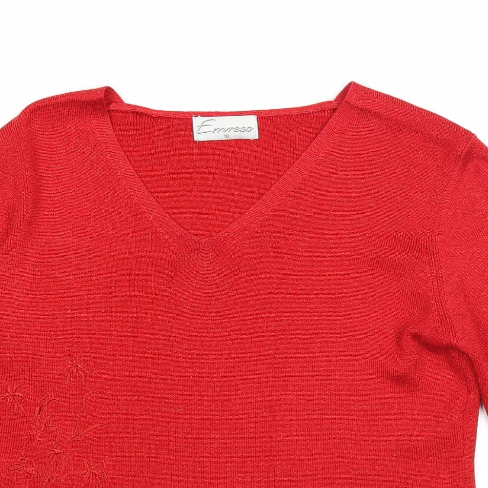 Womens UK Size 10 Emreco Red Pullover Jumper