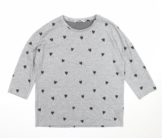 TU Womens Grey Boat Neck Geometric Polyester Pullover Jumper Size 12 - Heart Pattern