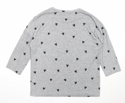 TU Womens Grey Boat Neck Geometric Polyester Pullover Jumper Size 12 - Heart Pattern