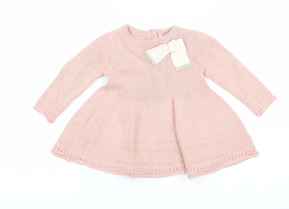 Catherine Malandrino Girls Pink Cotton A-Line Size 3-6 Months Round Neck Button