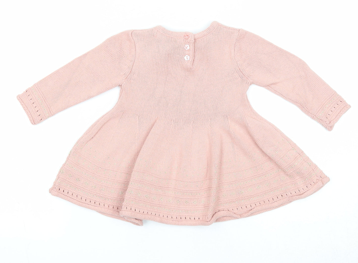 Catherine Malandrino Girls Pink Cotton A-Line Size 3-6 Months Round Neck Button