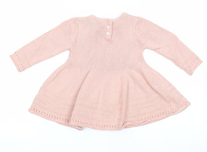 Catherine Malandrino Girls Pink Cotton A-Line Size 3-6 Months Round Neck Button