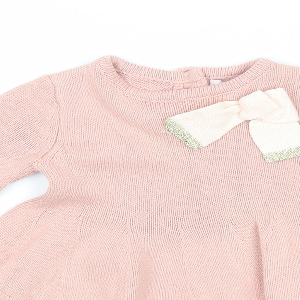 Catherine Malandrino Girls Pink Cotton A-Line Size 3-6 Months Round Neck Button