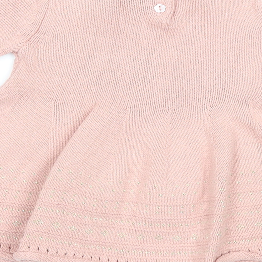 Catherine Malandrino Girls Pink Cotton A-Line Size 3-6 Months Round Neck Button