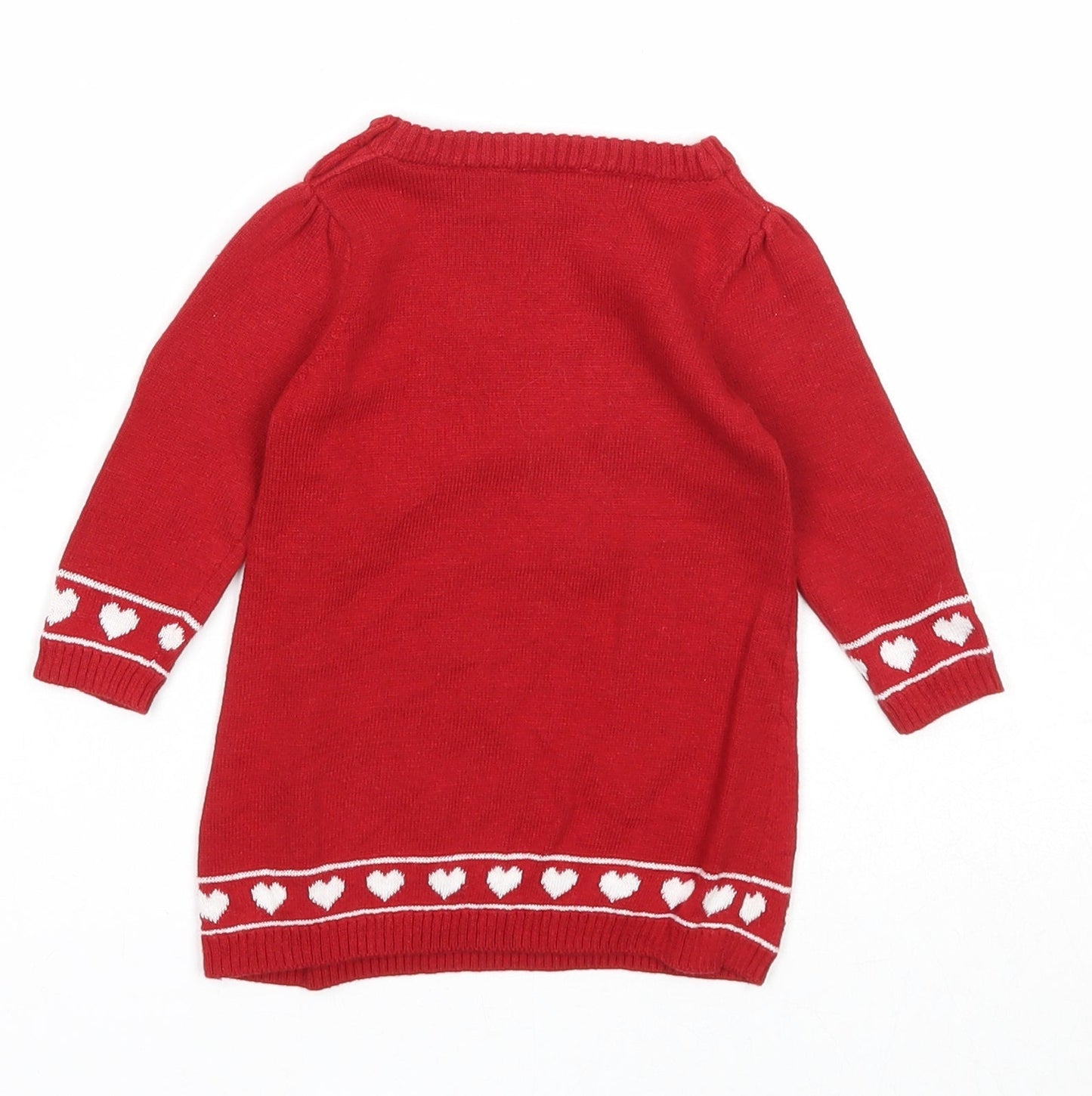 Baby Girls Red Cotton Jumper Dress Size 0-3 Months Round Neck Button - Christmas