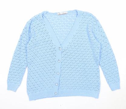 Womens UK Size M Pure and Natural Blue Cardigan Jumper