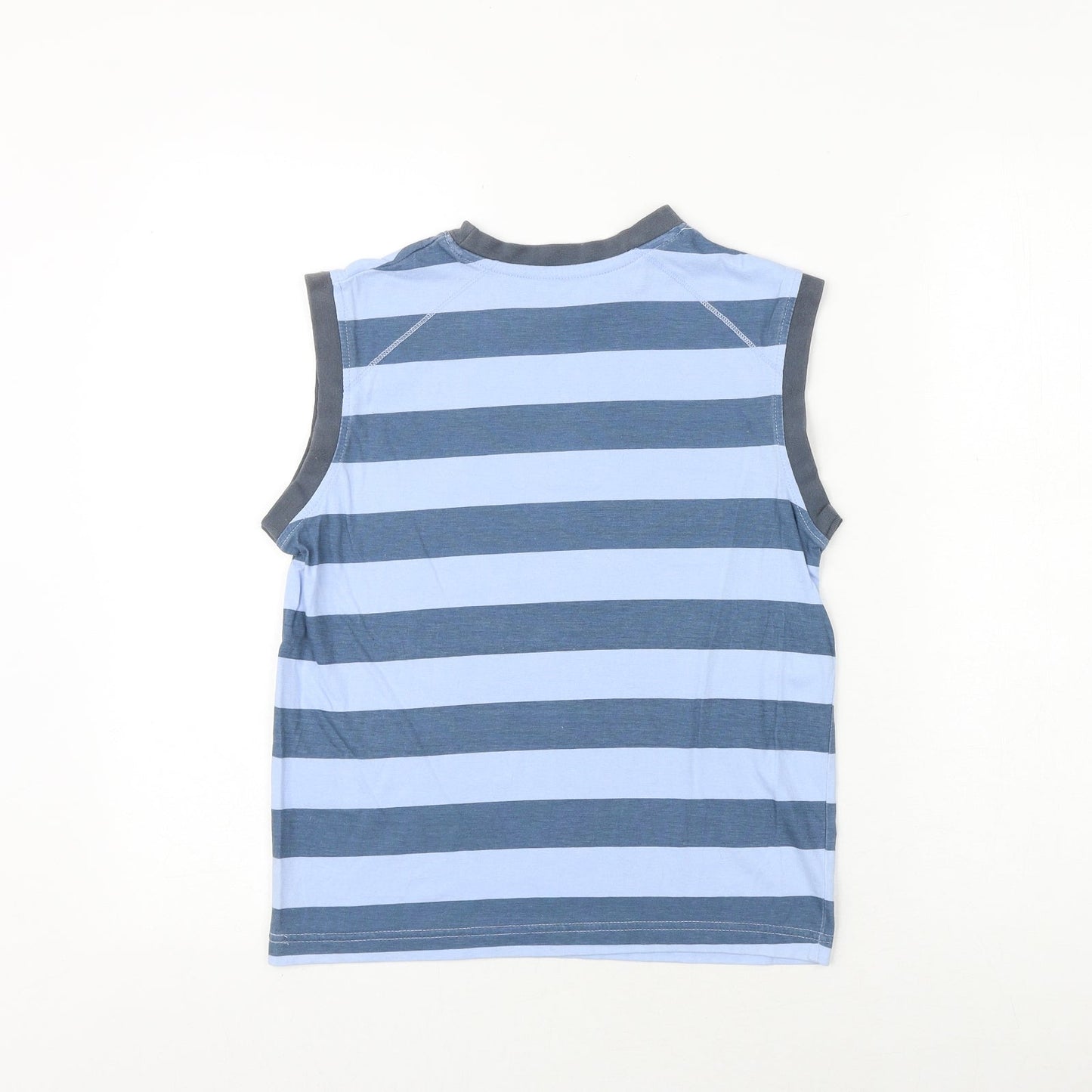 Matalan Boys Blue Striped 100% Cotton Basic Tank Size 8-9 Years Round Neck Pullover - Vintage
