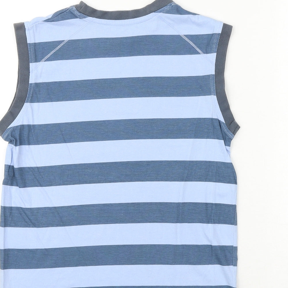 Matalan Boys Blue Striped 100% Cotton Basic Tank Size 8-9 Years Round Neck Pullover - Vintage