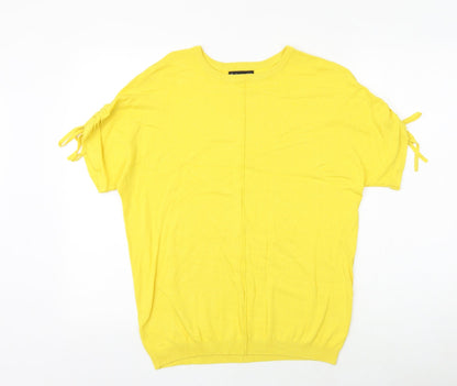 F&F Womens Yellow Round Neck Polyester Pullover Jumper Size 6 - Tie Sleeve Detail