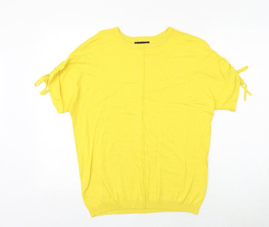 F&F Womens Yellow Round Neck Polyester Pullover Jumper Size 6 - Tie Sleeve Detail