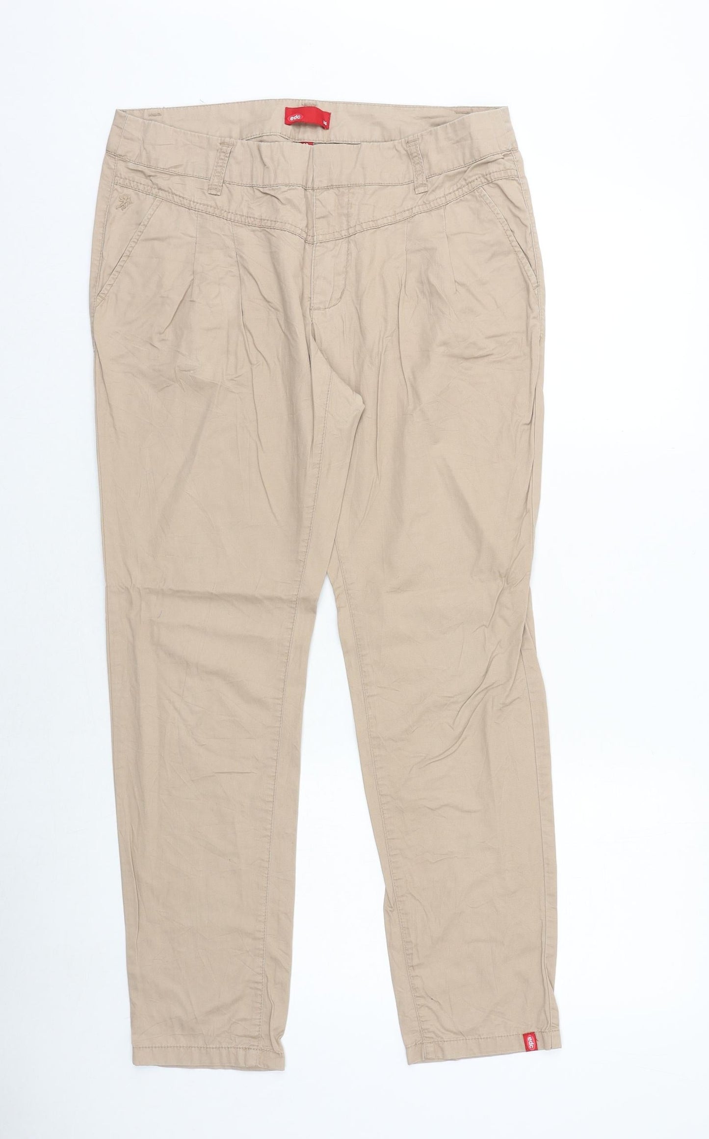 EDC Womens Beige Cotton Trousers Size 8 Regular Button